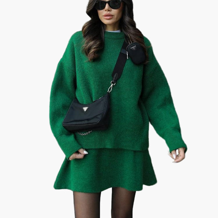 Ensemble Femme Élégant Pull et Jupe Style Décontracté Chic Automne Hiver